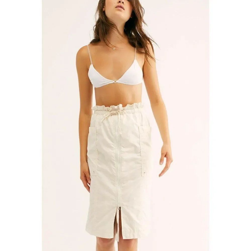 NEW FREE PEOPLE Sz S JUST THE GIRL UTILITY SKIRT MIDI SKIRT IVORY